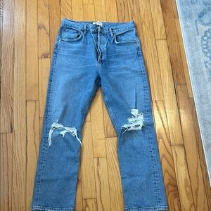 Distressed Agolde “Riley” Blue Jeans
